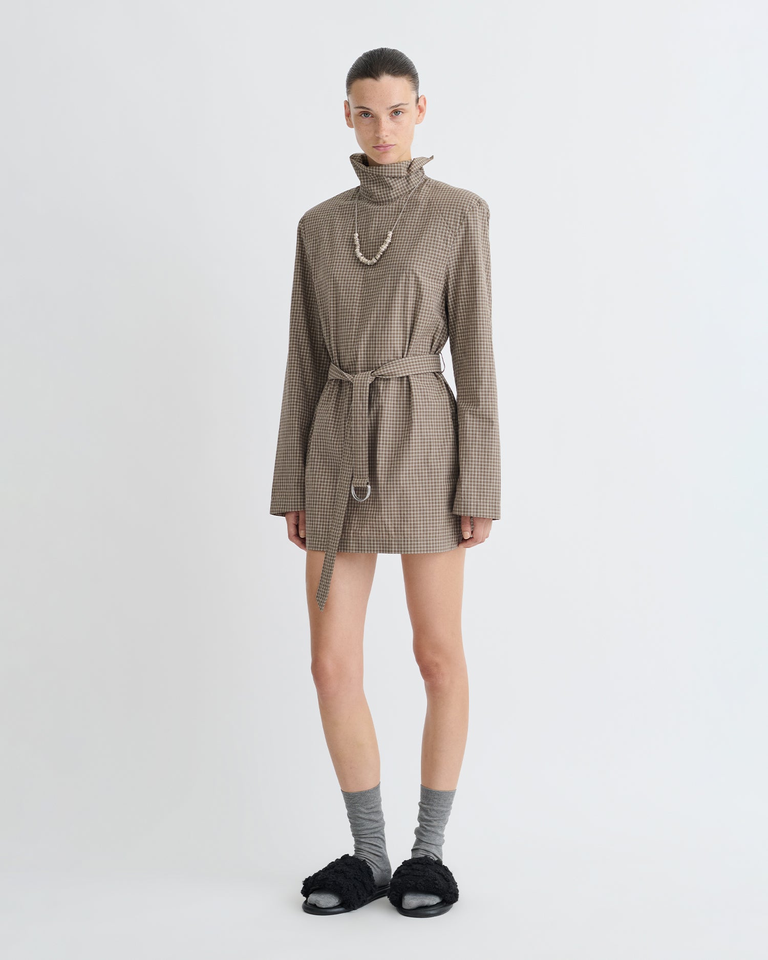 Geradine - Checked Shirting Mini Dress - Brown/Creme