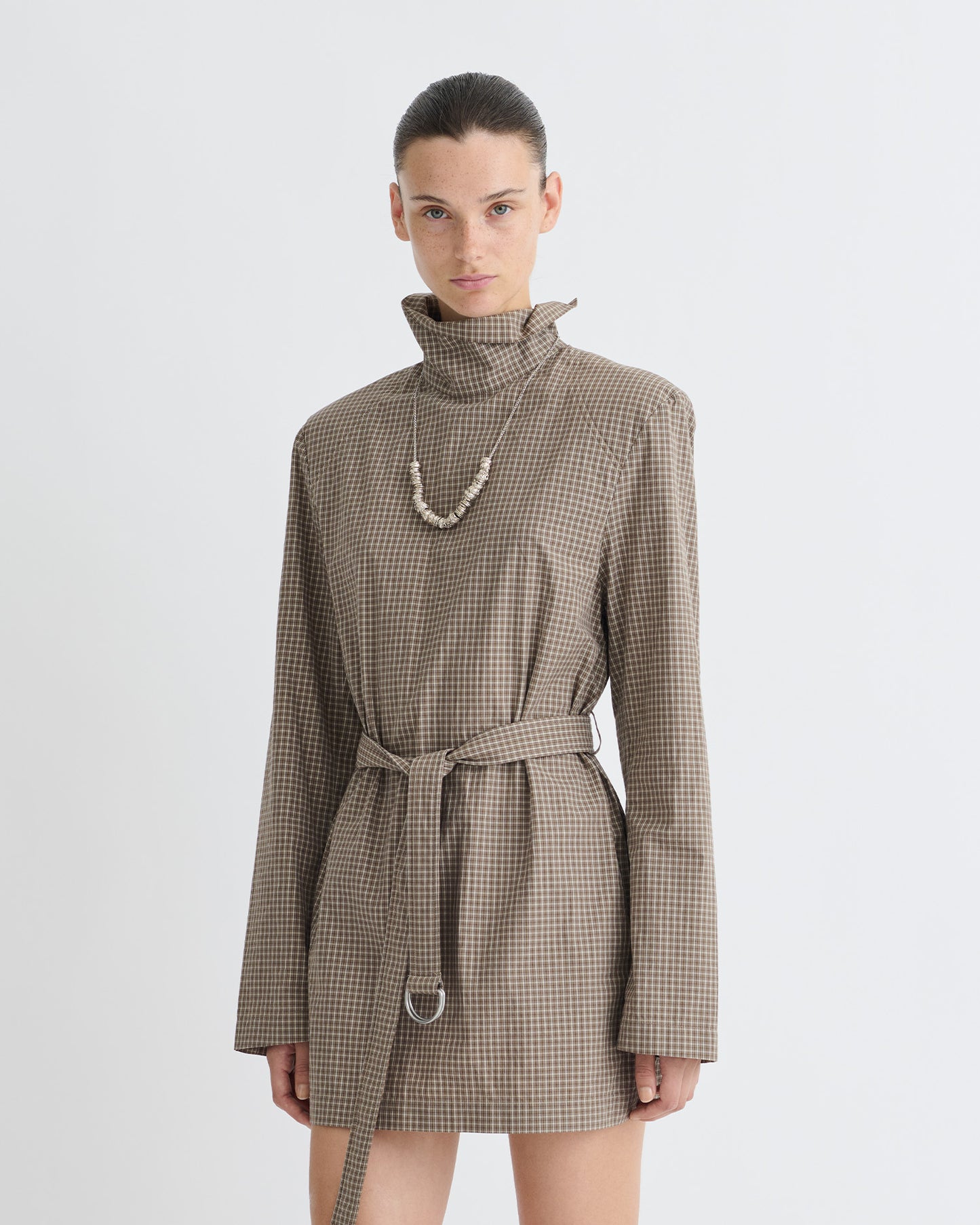 Geradine - Checked Shirting Mini Dress - Brown/Creme