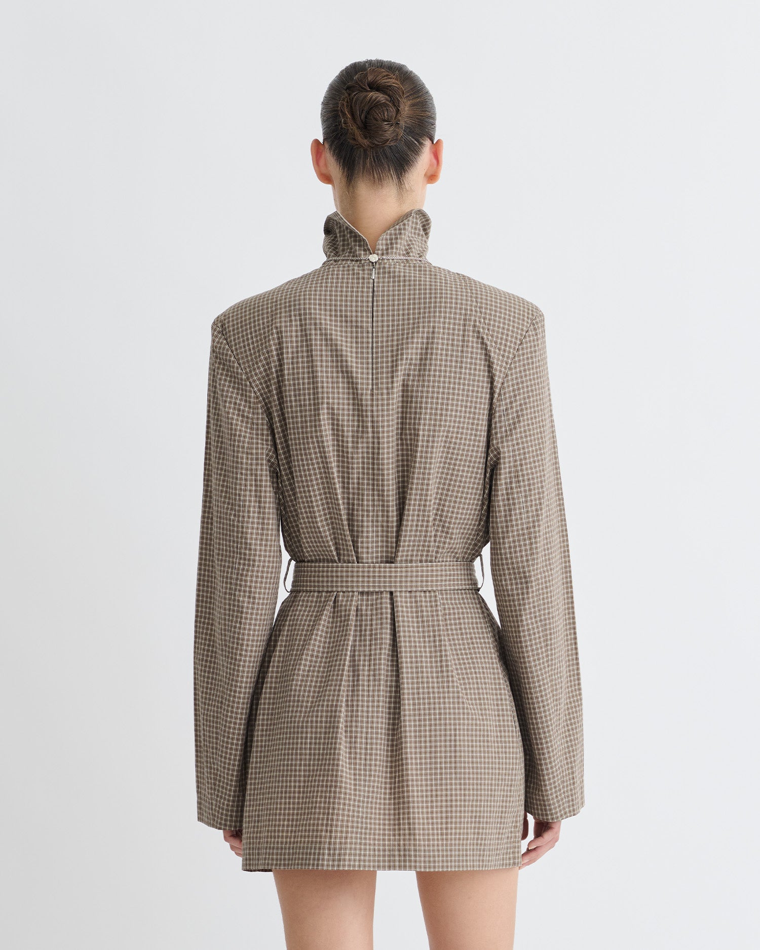 Geradine - Checked Shirting Mini Dress - Brown/Creme