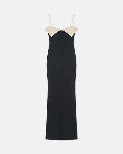 Nelma - Crisp Satin Dress - Black/Ecru