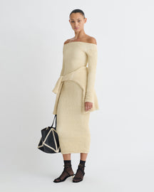 Zinia - Ruched Glass Poplin Long Dress - Oat