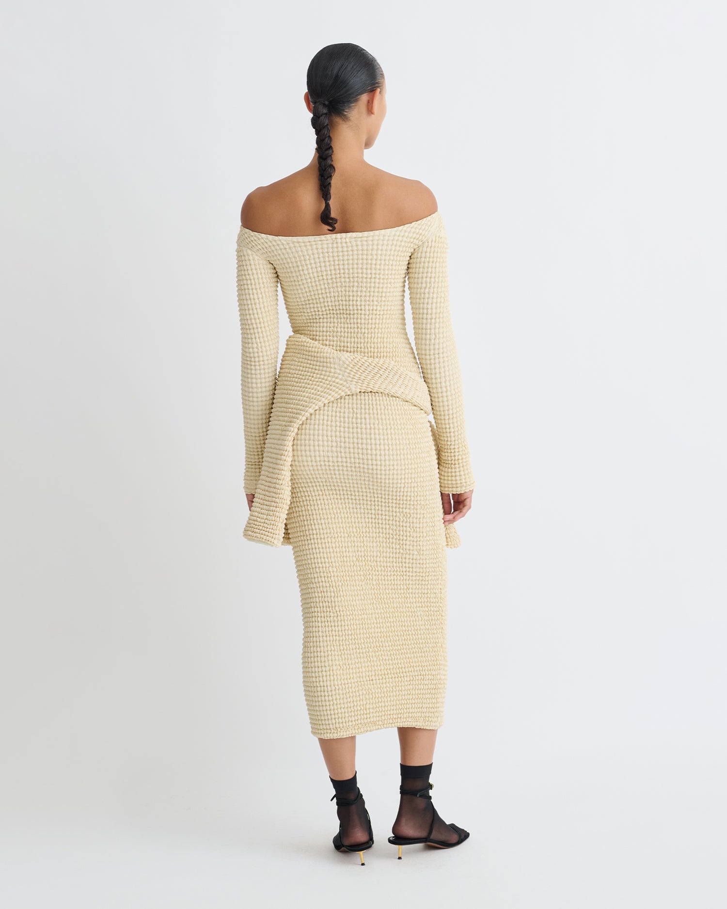 Zinia - Ruched Glass Poplin Long Dress - Oat