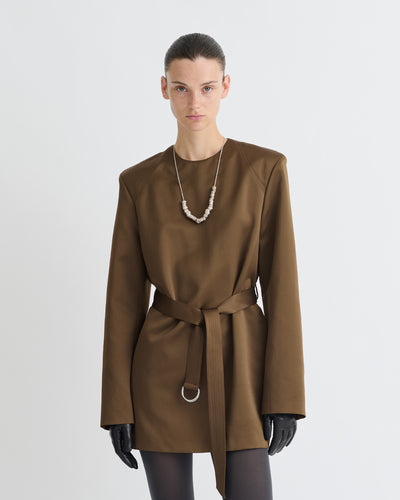 Genaya - Structured Satin Mini Dress - Wood