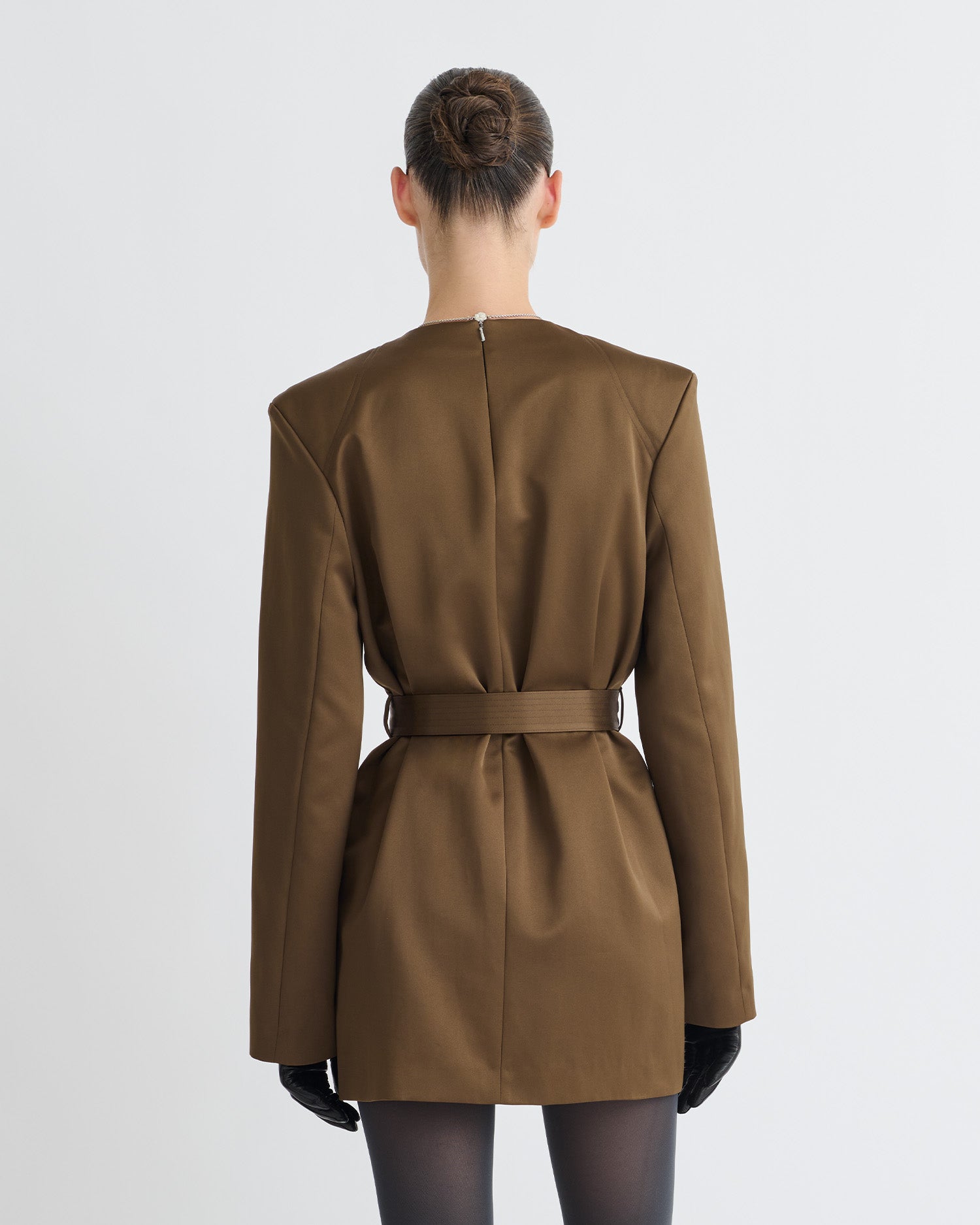 Genaya - Structured Satin Mini Dress - Wood