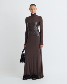 Amabel - Mesh Jersey/Okobor Dress - Dark Oak/Coffee Ground