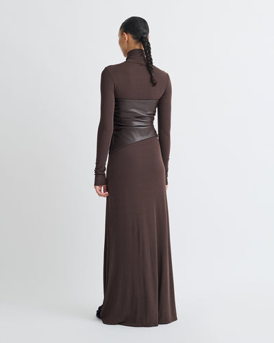 Amabel - Mesh Jersey/Okobor Dress - Dark Oak/Coffee Ground