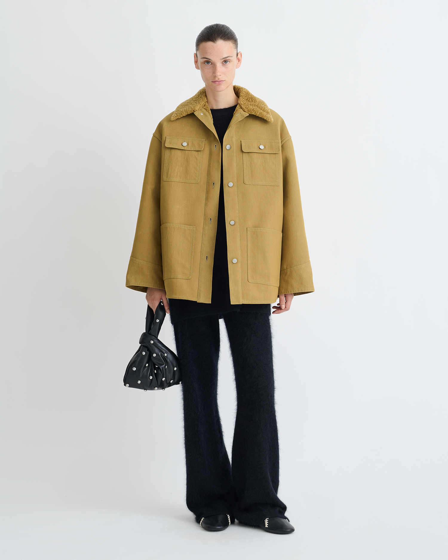 Zonta - Wax Cotton and Faux Shearling Jacket - Yellow Khaki – Nanushka