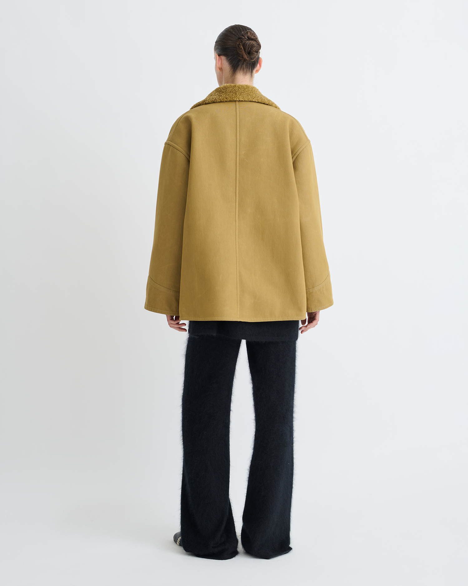 Zonta - Wax Cotton and Faux Shearling Jacket - Yellow Khaki – Nanushka