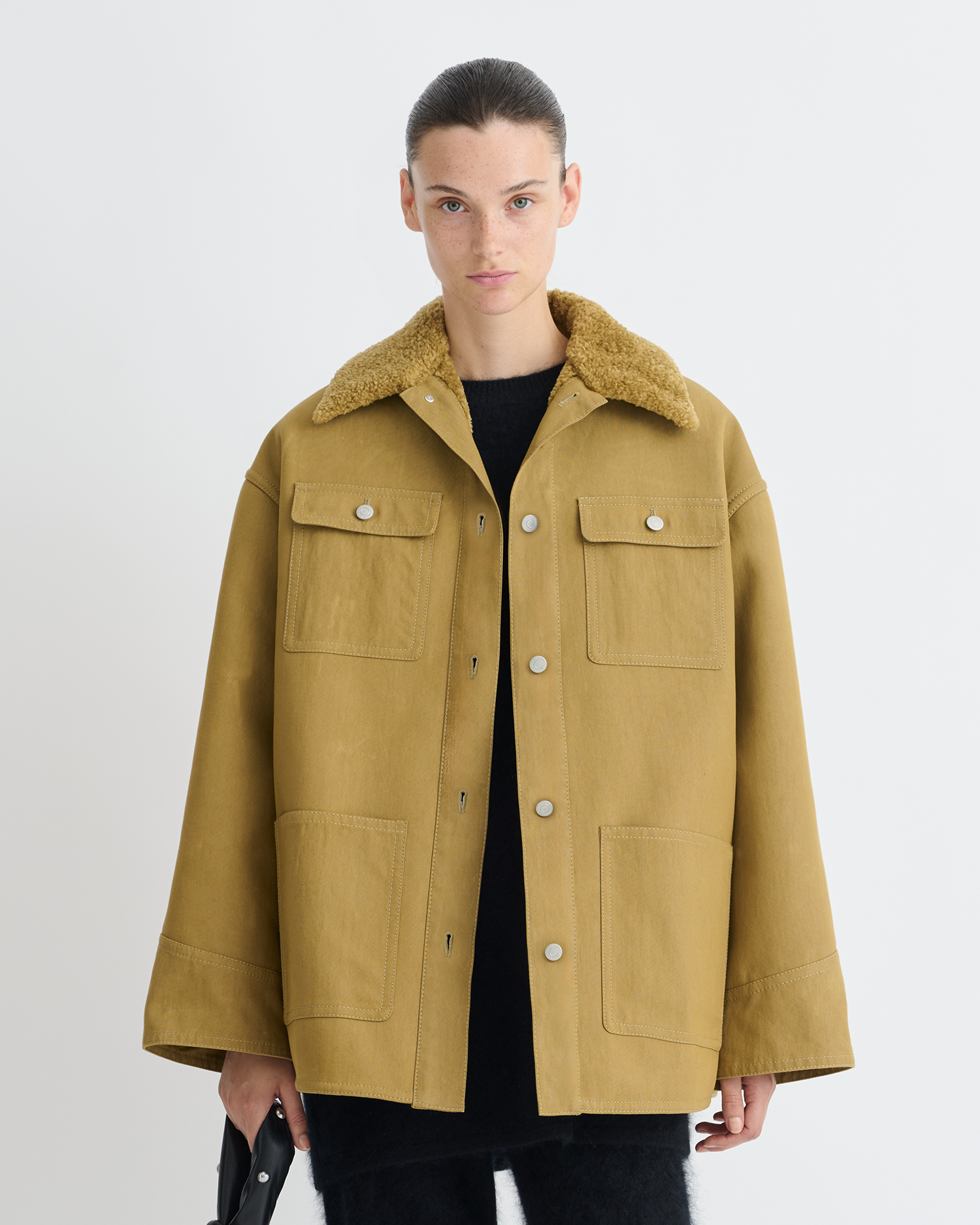 Zonta - Wax Cotton and Faux Shearling Jacket - Yellow Khaki – Nanushka
