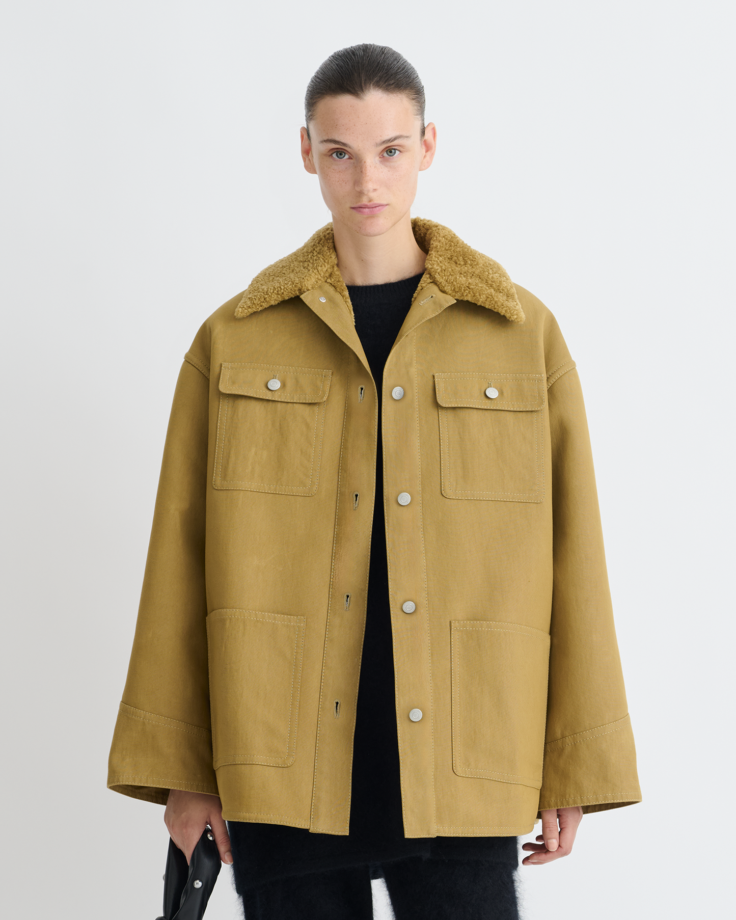Zonta - Wax Cotton and Faux Shearling Jacket - Yellow Khaki