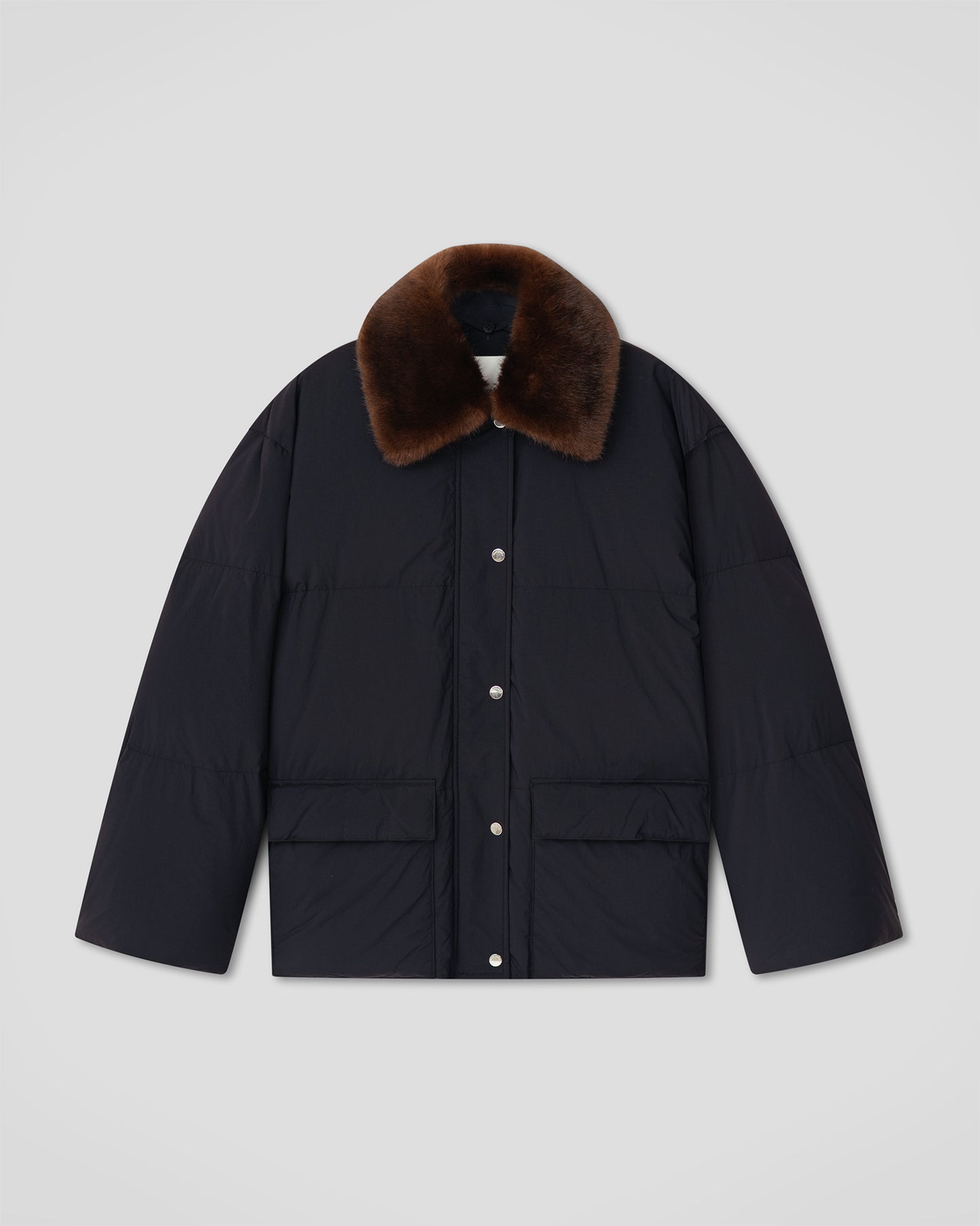 Camey - Light Nylon/Faux Fur Jacket - Pebble/Dark Brown