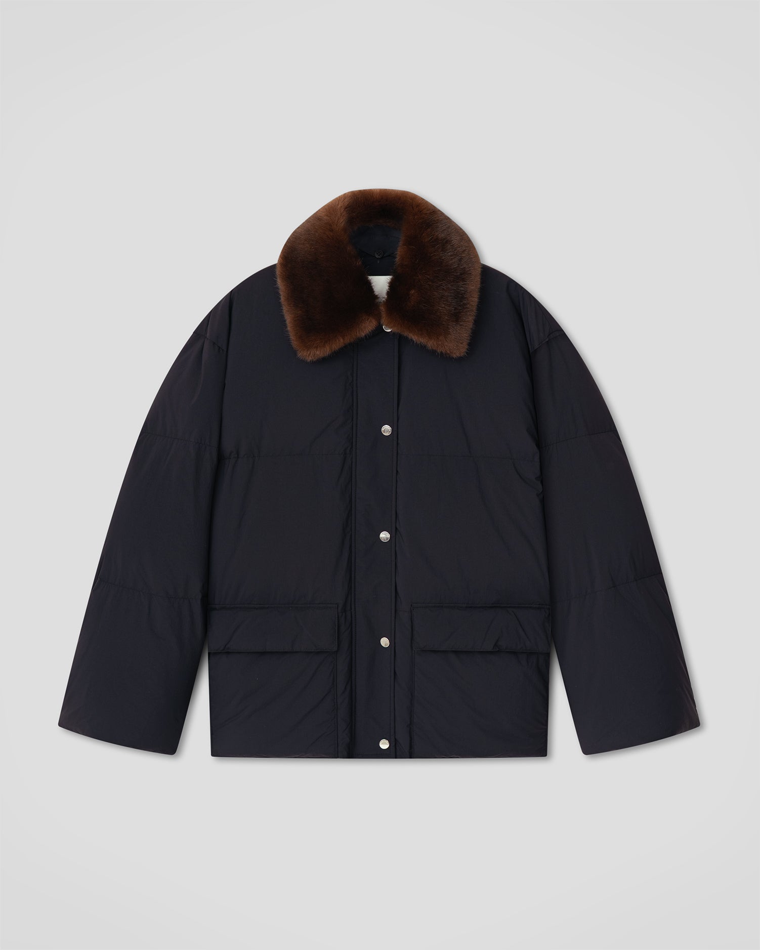 Camey - Light Nylon/Faux Fur Jacket - Pebble/Dark Brown