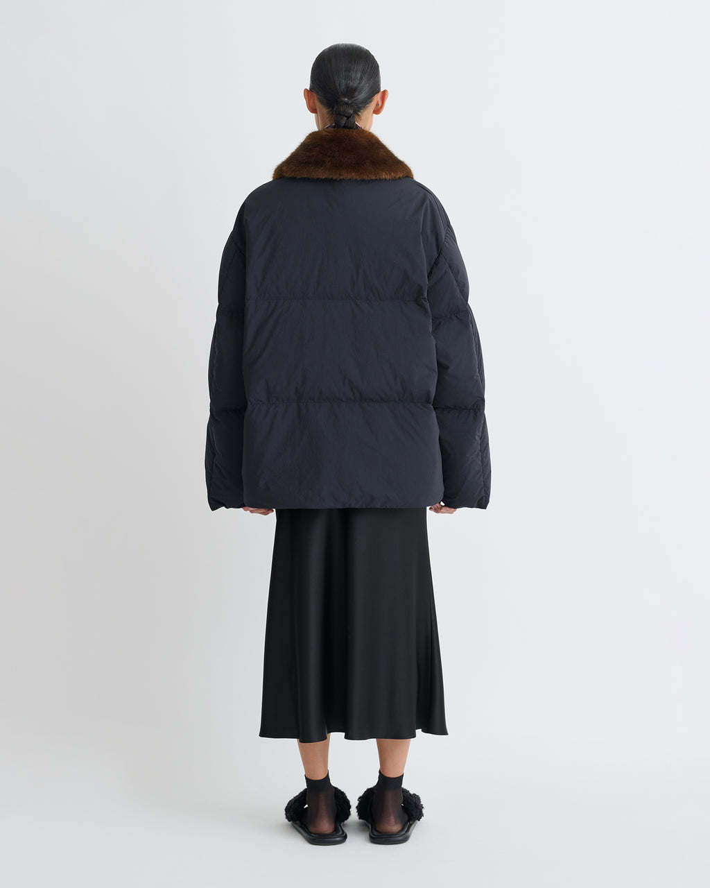 Camey - Light Nylon/Faux Fur Jacket - Black/Dark Brown