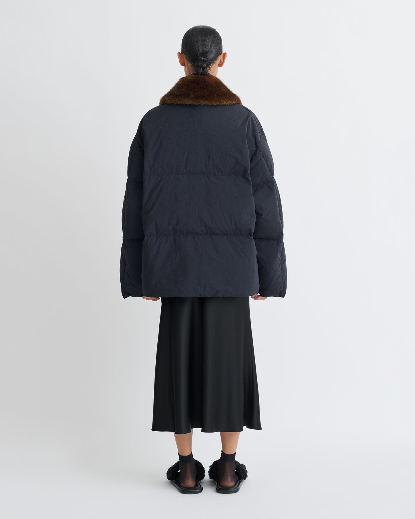 Camey - Light Nylon/Faux Fur Jacket - Black/Dark Brown