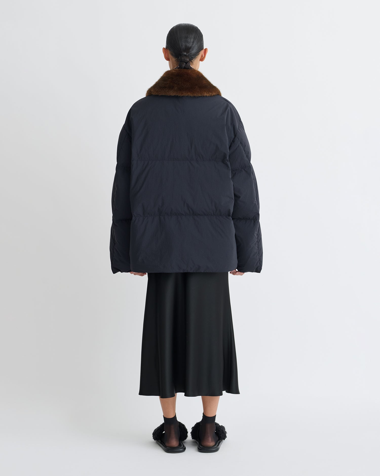 Camey - Light Nylon/Faux Fur Jacket - Black/Dark Brown