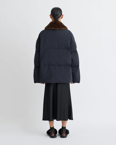 Camey - Light Nylon/Faux Fur Jacket - Black/Dark Brown