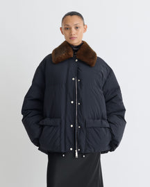 Camey - Light Nylon/Faux Fur Jacket - Black/Dark Brown
