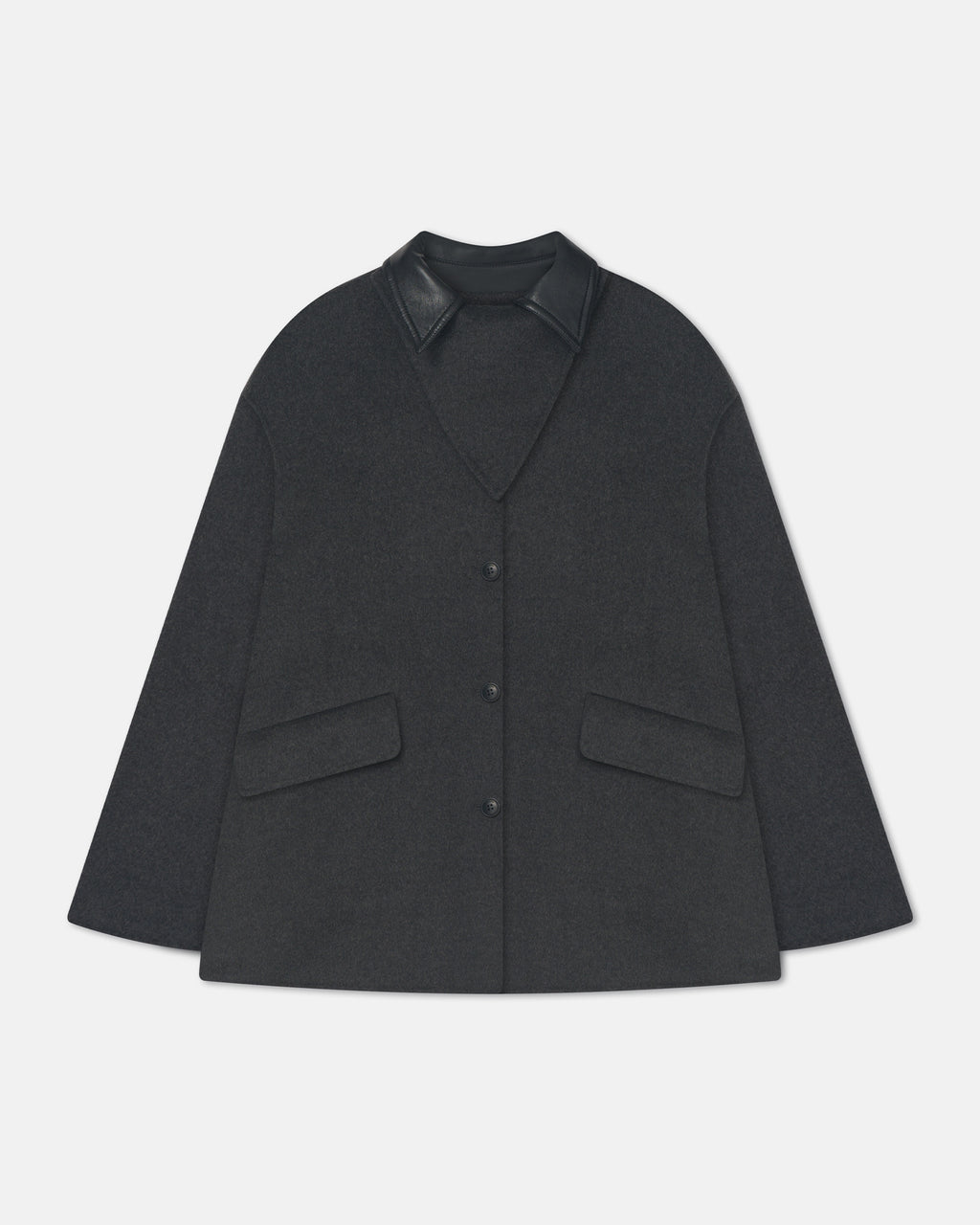 Jada - Double Wool/Regen Leather Jacket - Grey Melange/Black