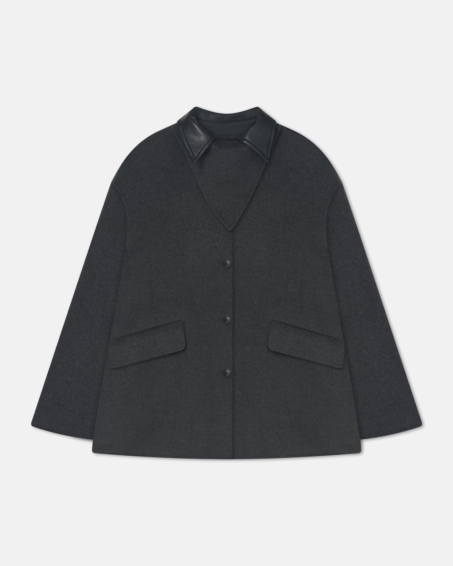 Jada - Double Wool/Regen Leather Jacket - Grey Melange/Black