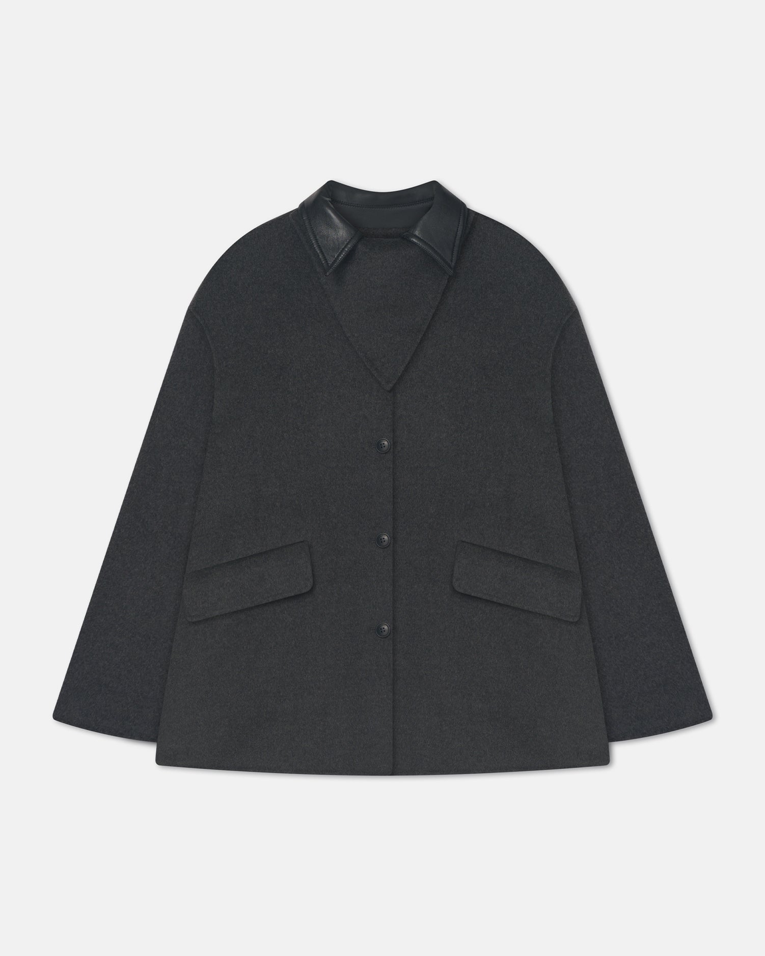 Jada - Double Wool/Regen Leather Jacket - Grey Melange/Black