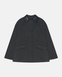 Jada - Double Wool/Regen Leather Jacket - Grey Melange/Black