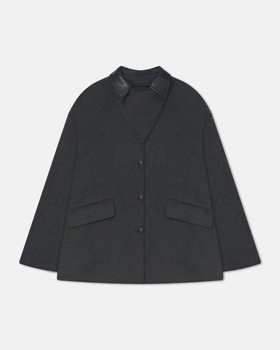 Jada - Double Wool/Regen Leather Jacket - Grey Melange/Black
