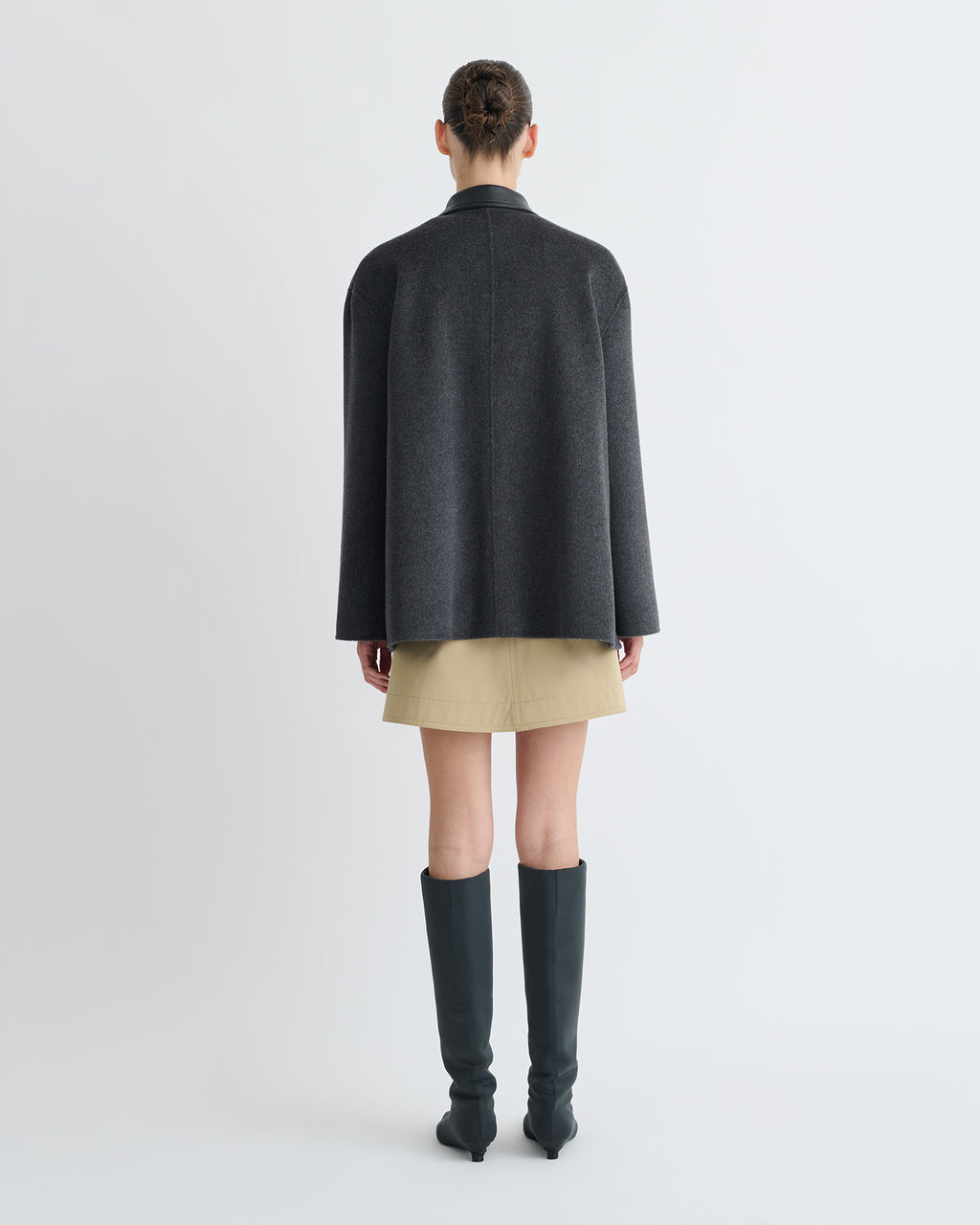 Jada - Double Wool/Regen Leather Jacket - Grey Melange/Black