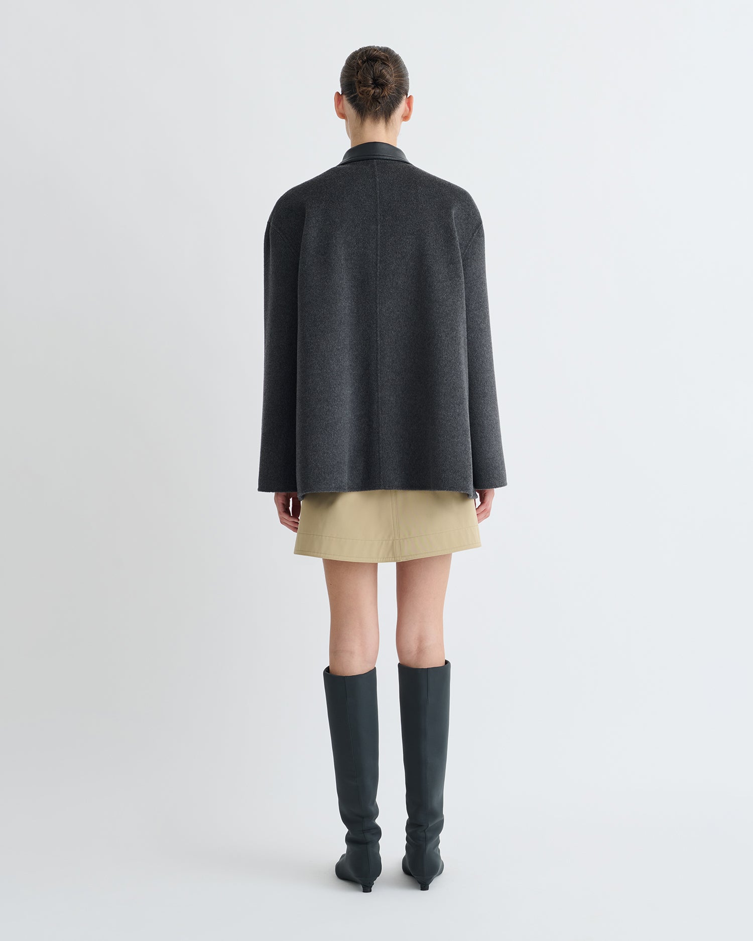 Jada - Double Wool/Regen Leather Jacket - Grey Melange/Black