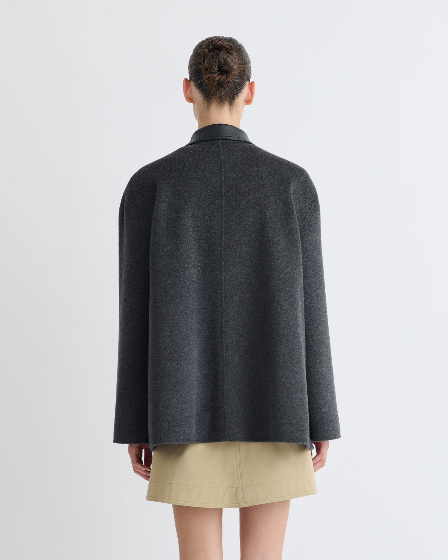 Jada - Double Wool/Regen Leather Jacket - Grey Melange/Black