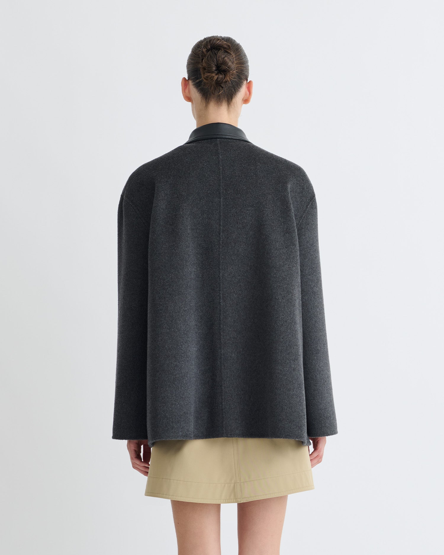 Jada - Double Wool/Regen Leather Jacket - Grey Melange/Black