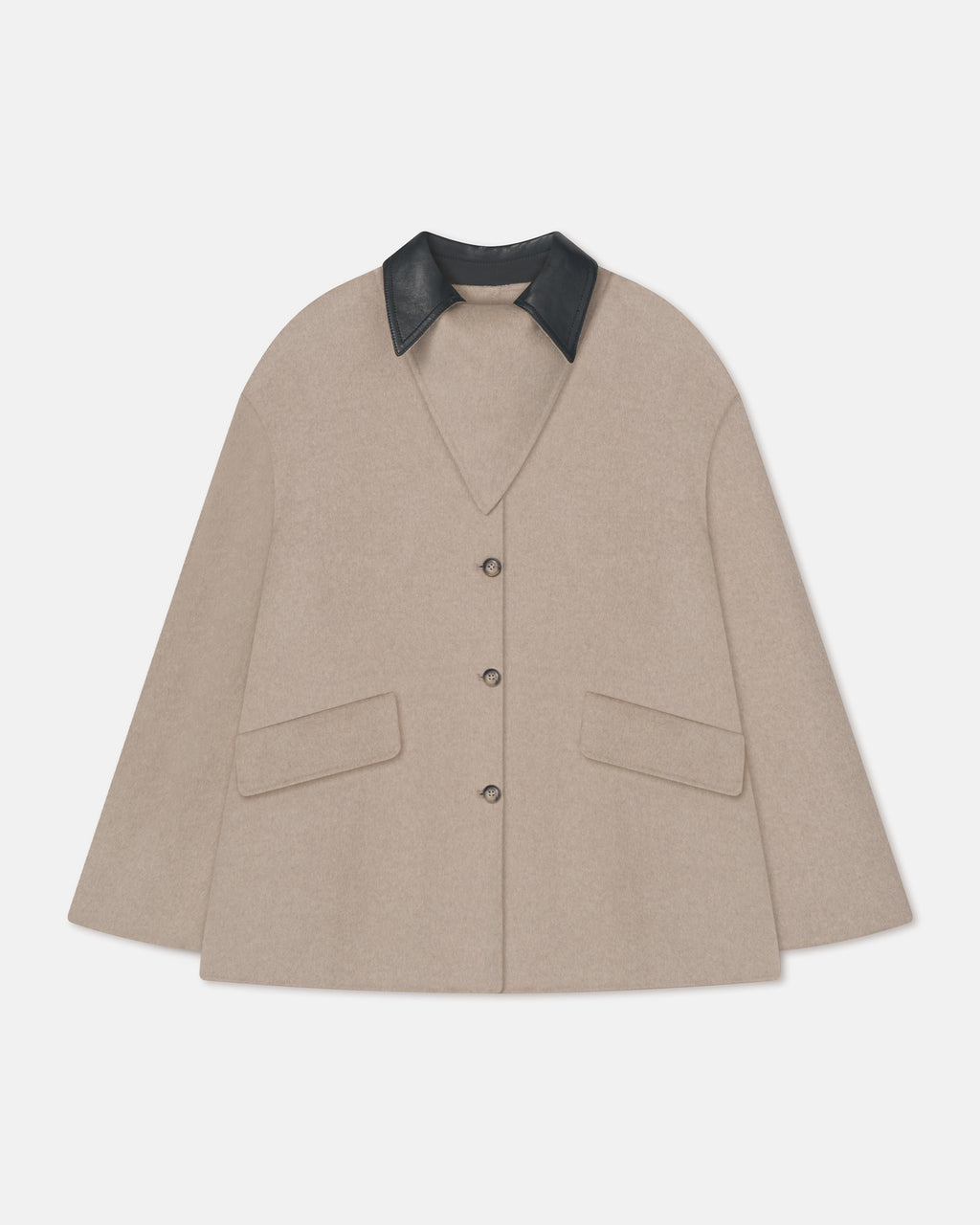 Jada - Double Wool/Regen Leather Jacket - Stone/Black