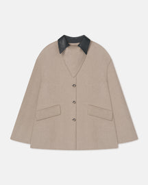 Jada - Double Wool/Regen Leather Jacket - Stone/Black