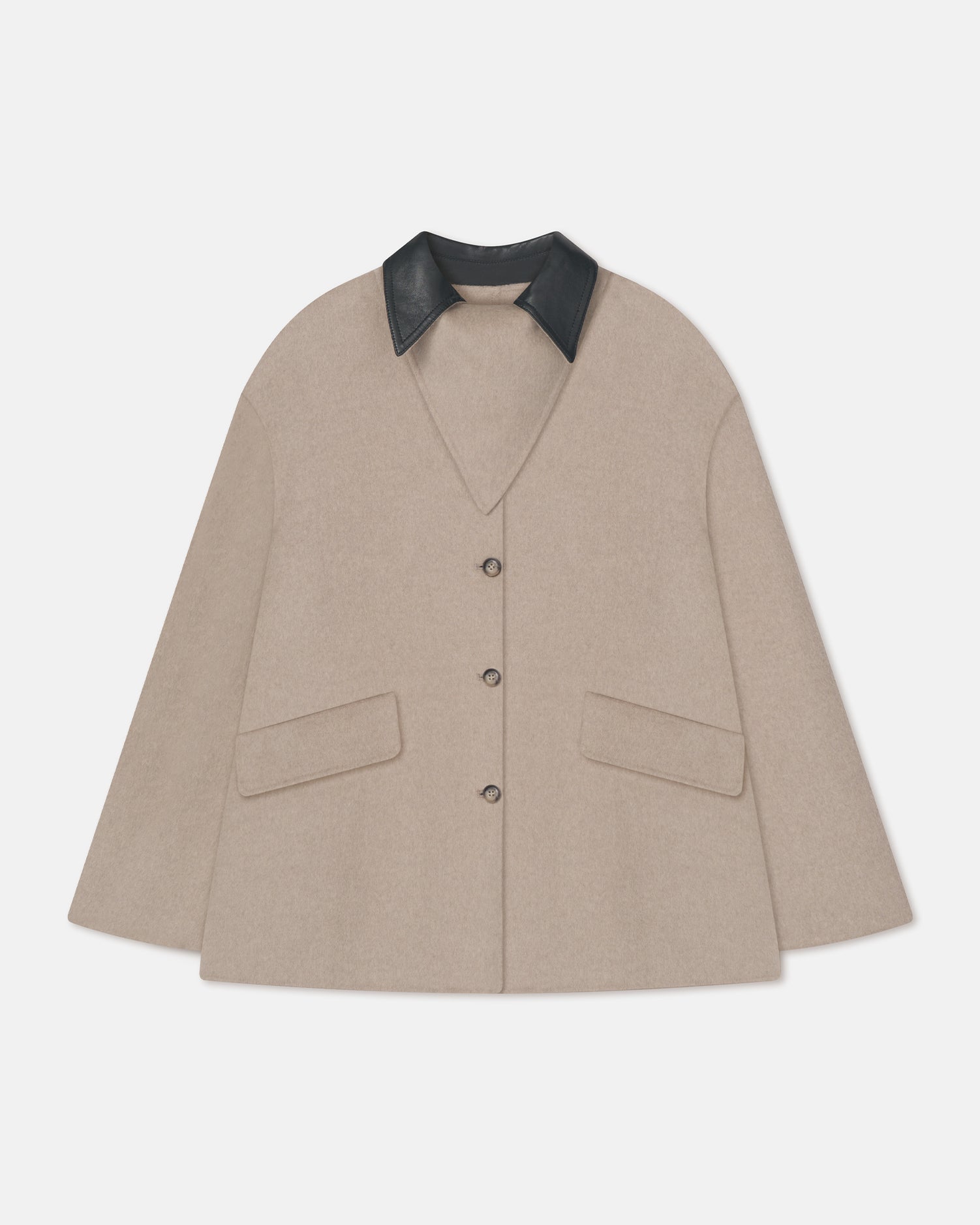 Jada - Double Wool/Regen Leather Jacket - Stone/Black