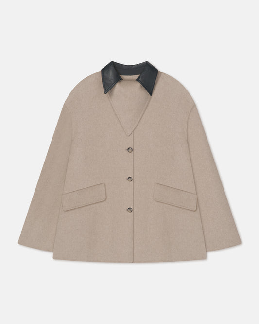 Jada - Double Wool/Regen Leather Jacket - Stone/Black