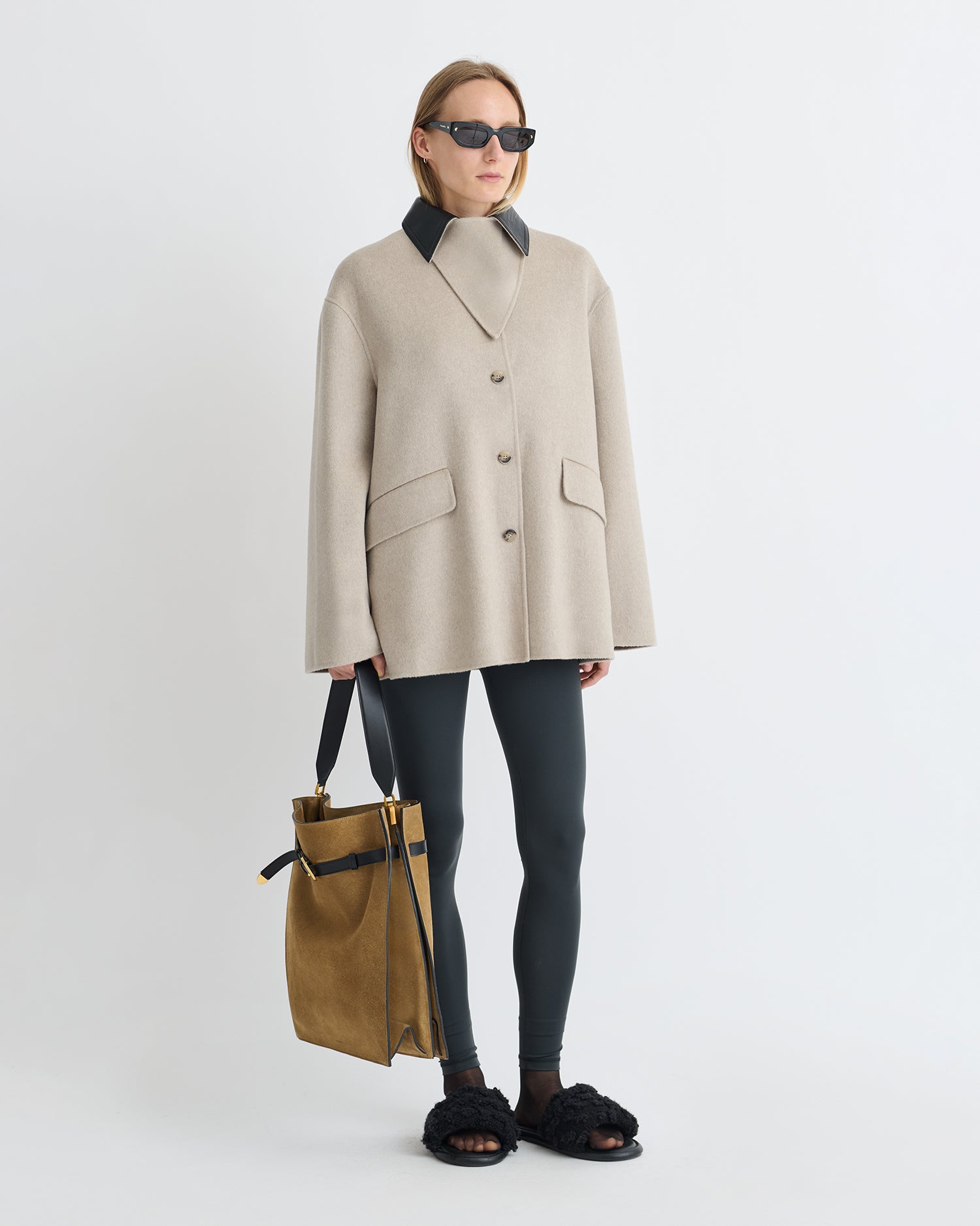 Jada - Double Wool/Regen Leather Jacket - Stone/Black