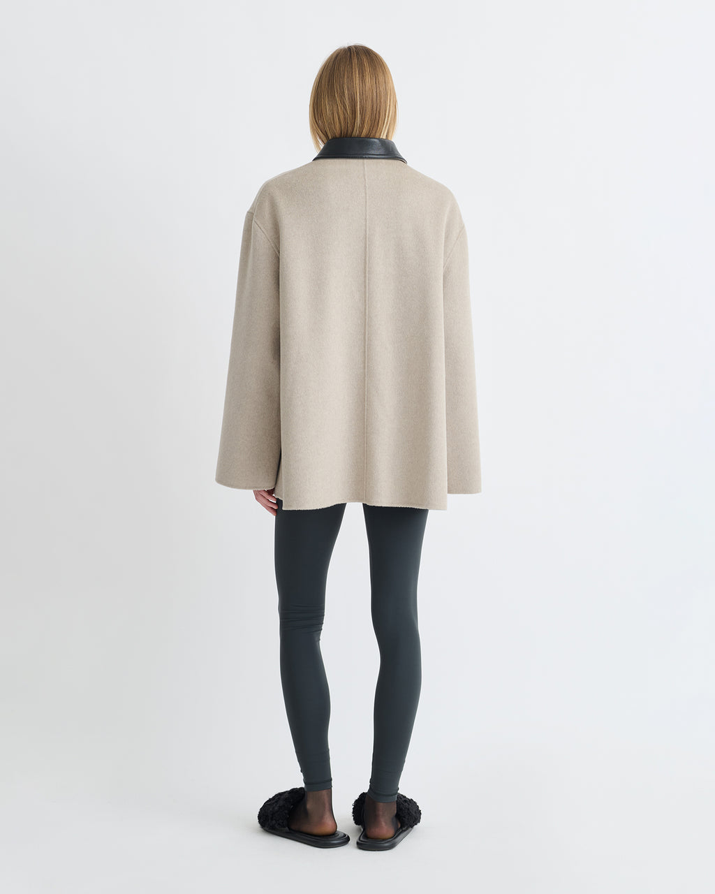 Jada - Double Wool/Regen Leather Jacket - Stone/Black