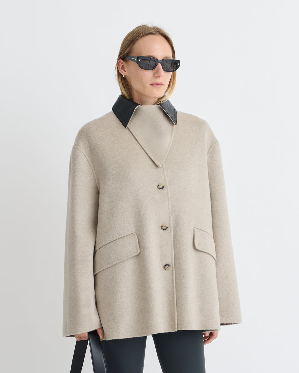 Jada - Double Wool/Regen Leather Jacket - Stone/Black