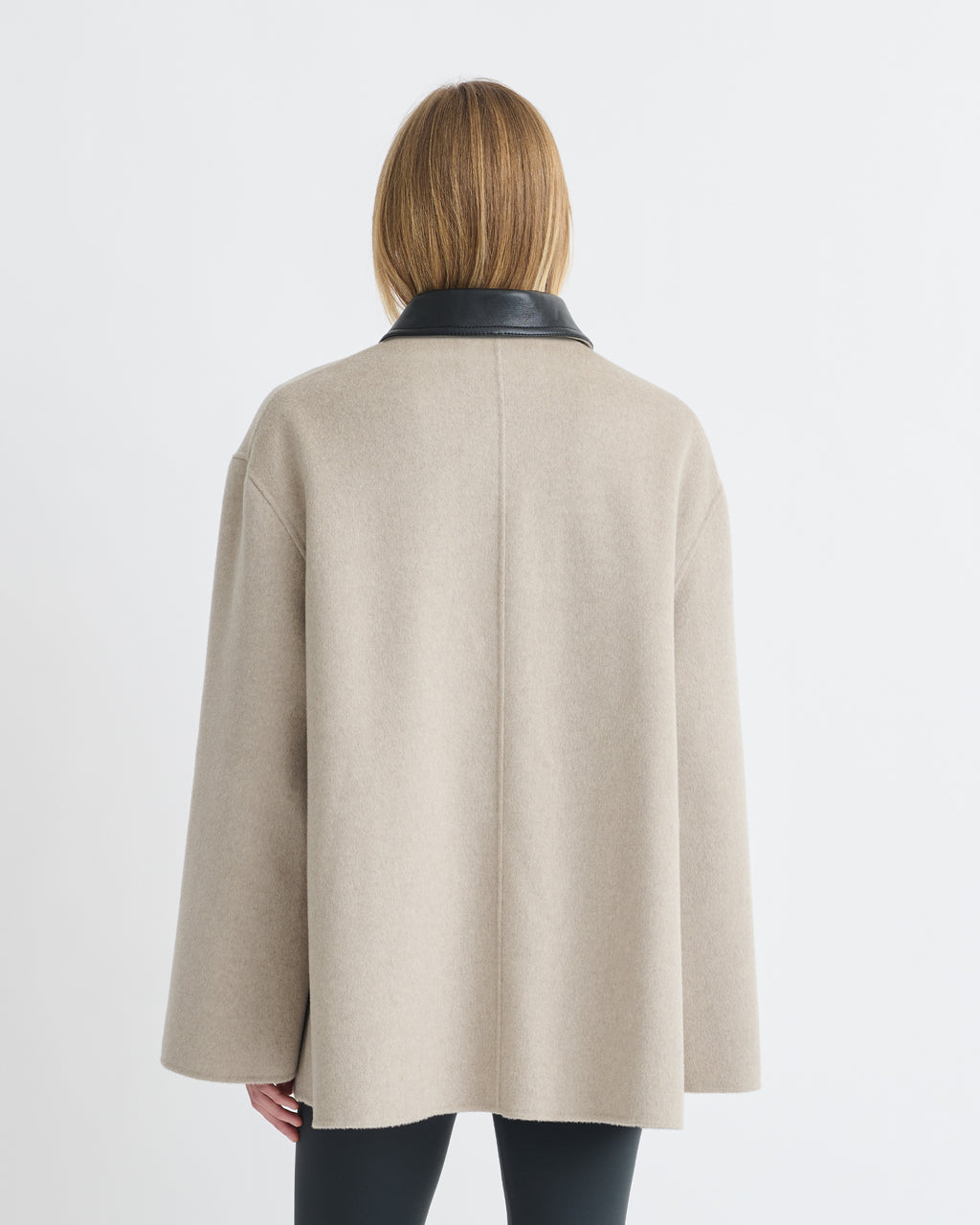 Jada - Double Wool/Regen Leather Jacket - Stone/Black