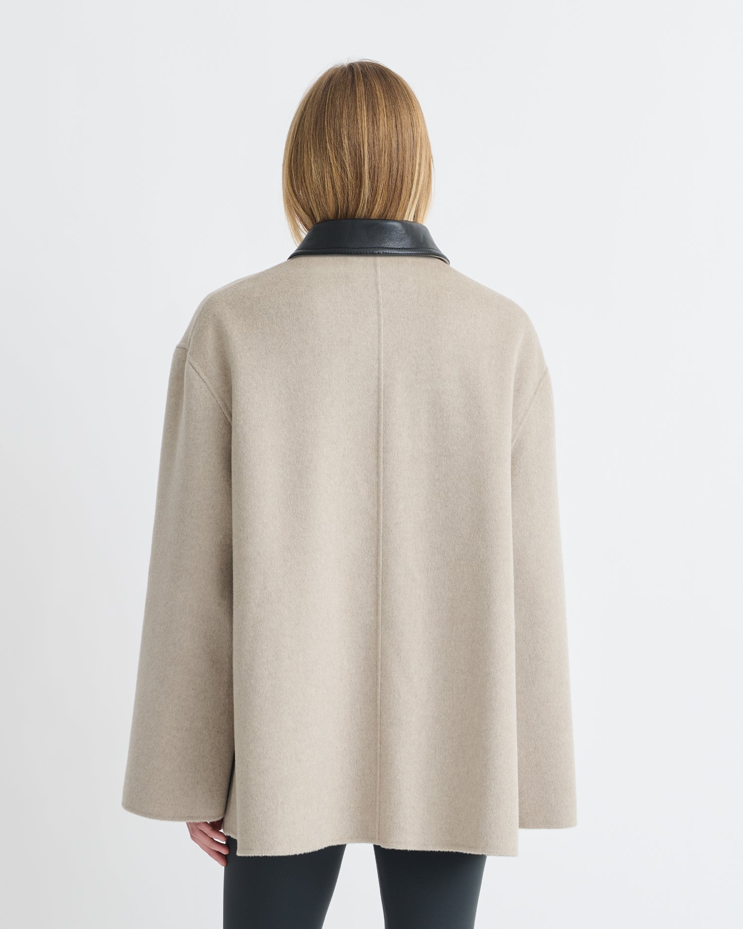 Jada - Double Wool/Regen Leather Jacket - Stone/Black