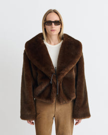Estel - Faux Fur Jacket - Dark Brown