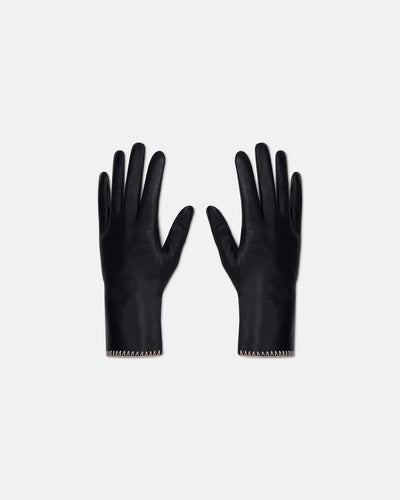 Areli - Leather/Crochet Gloves - Black/Creme