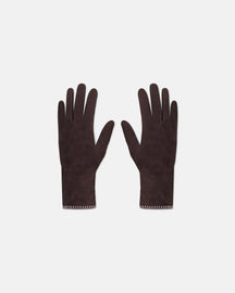 Areli - Suede/Crochet Gloves - Dark Brown/Creme