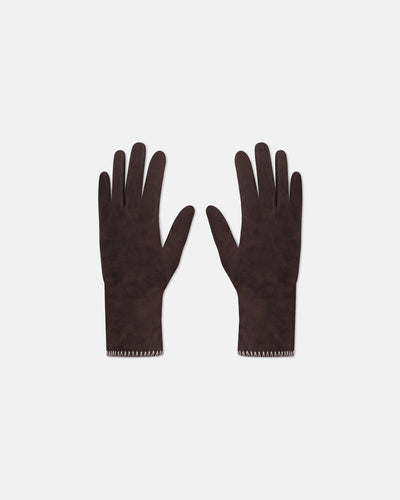 Areli - Suede/Crochet Gloves - Dark Brown/Creme
