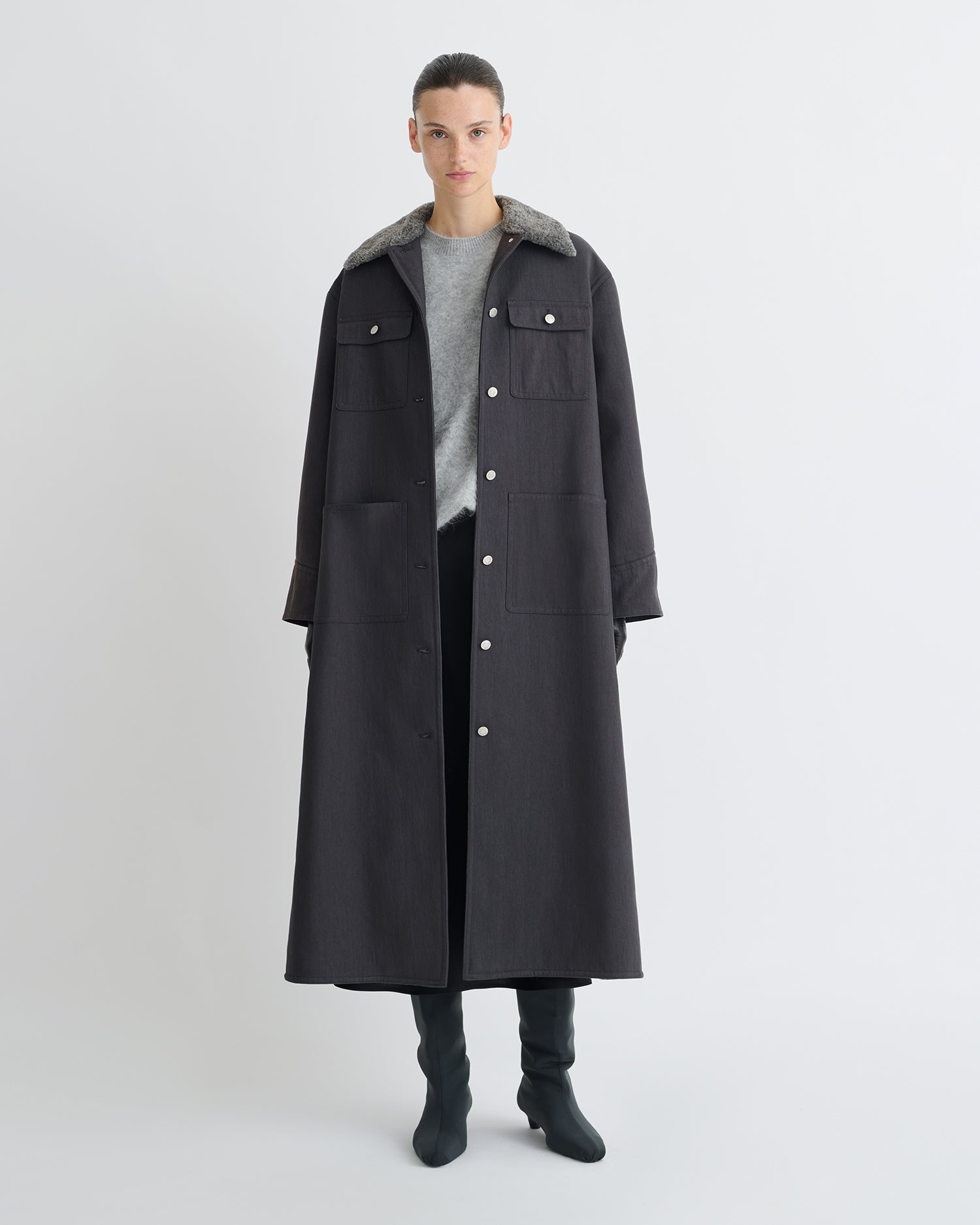 Iggy - Wax Cotton and Faux Shearling Coat - Graphite