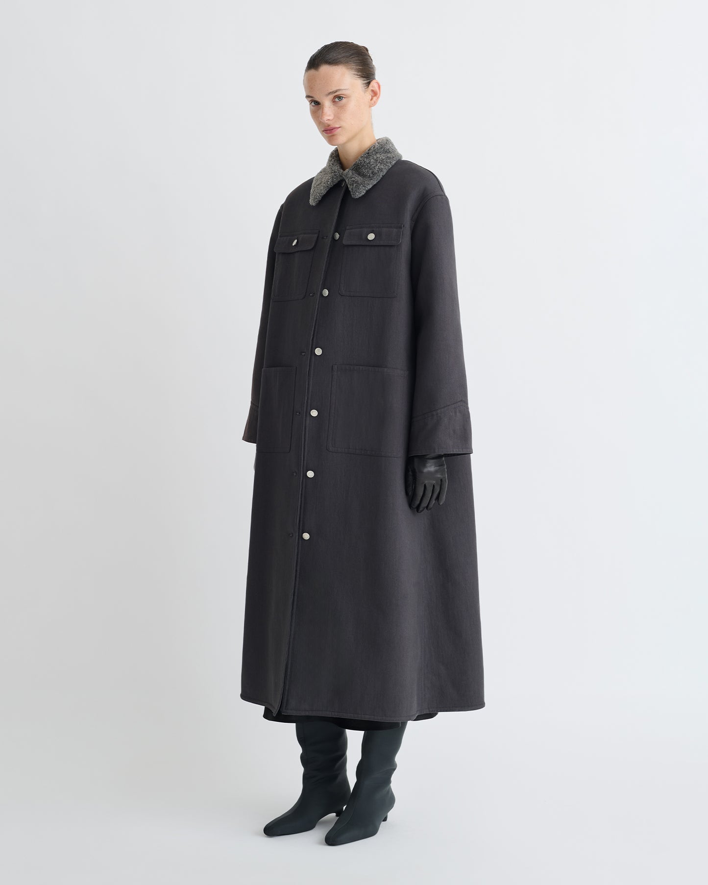 Iggy - Wax Cotton and Faux Shearling Coat - Graphite