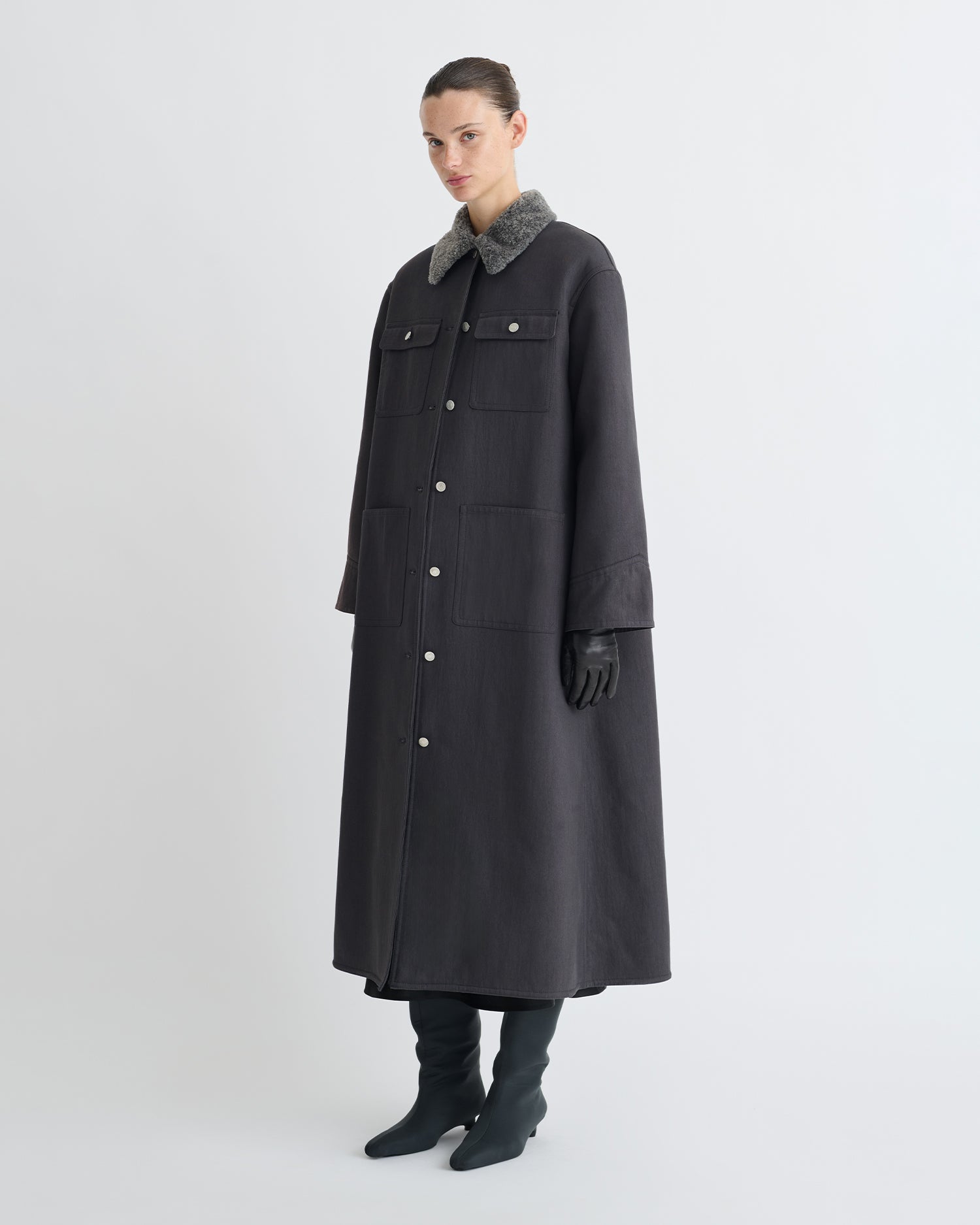 Iggy - Wax Cotton and Faux Shearling Coat - Graphite