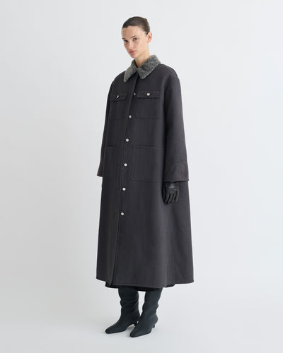 Iggy - Wax Cotton and Faux Shearling Coat - Graphite
