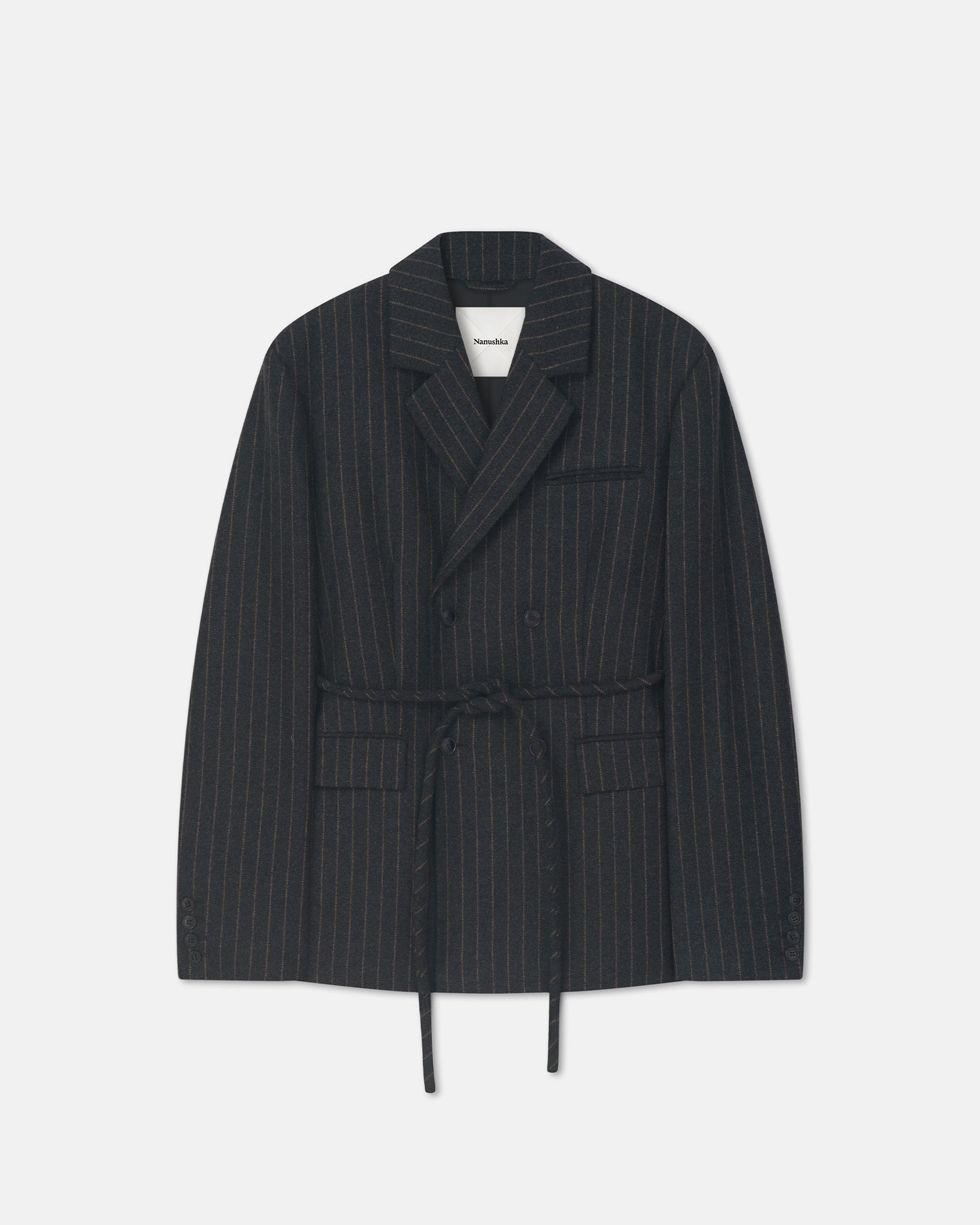 Osono - Pinstripe Wool Blazer - Black/Grey