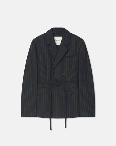 Osono - Pinstripe Wool Blazer - Black/Grey