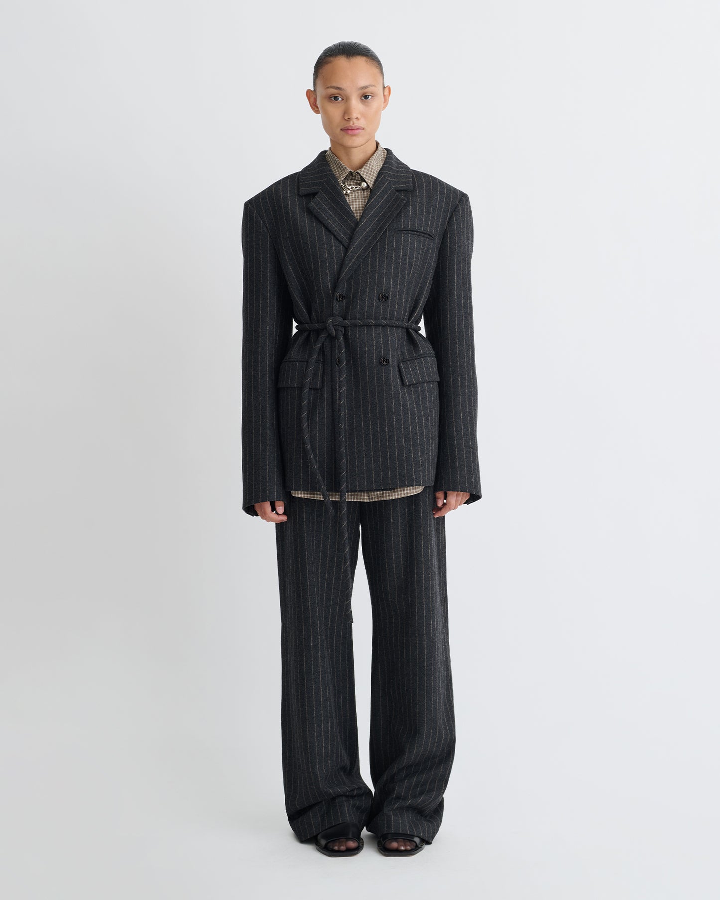 Osono - Pinstripe Wool Blazer - Black/Grey